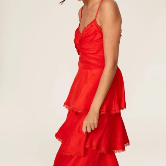 MARCHESA Notte Red Tiered Midi Dress (Size 6) - Picture 2 of 3